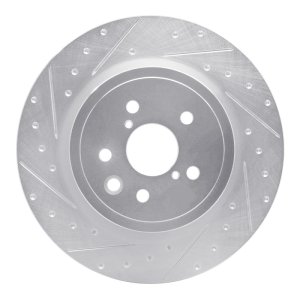 Lexus RC F Brake Rotor (1) - Left Rear - R1 Concepts - Drilled & Slotted - Silver - `15-`22